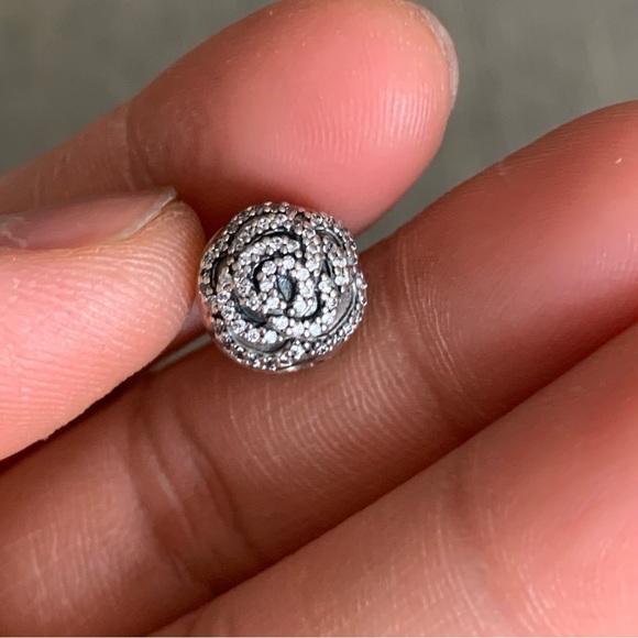 Retired Pandora Shimmering Rose Safety Clip Stopper Charm EUC - Picture 4 of 12